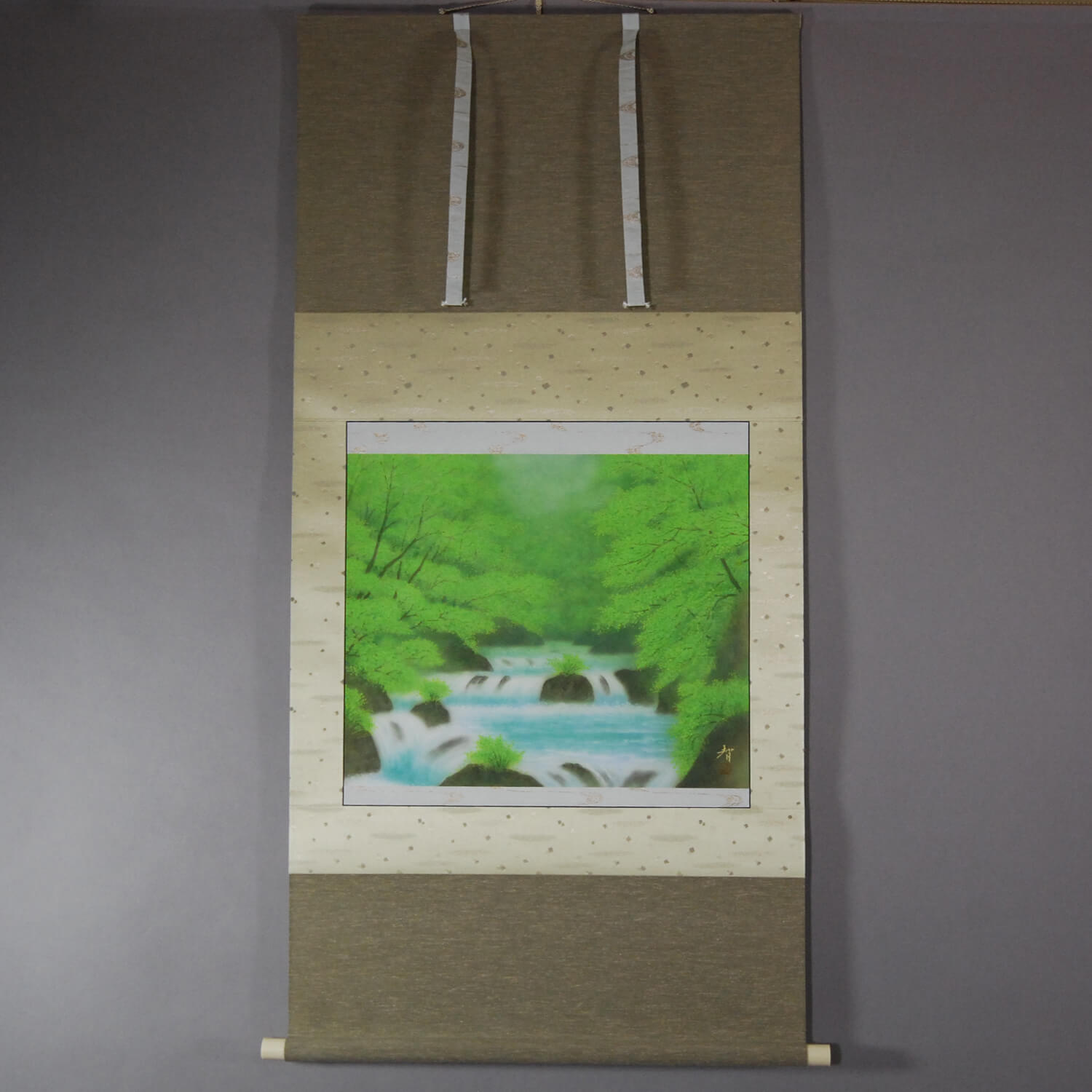 Kakejiku Hanging Scroll: Landscape Painting: Green Sound / Katō Tomo