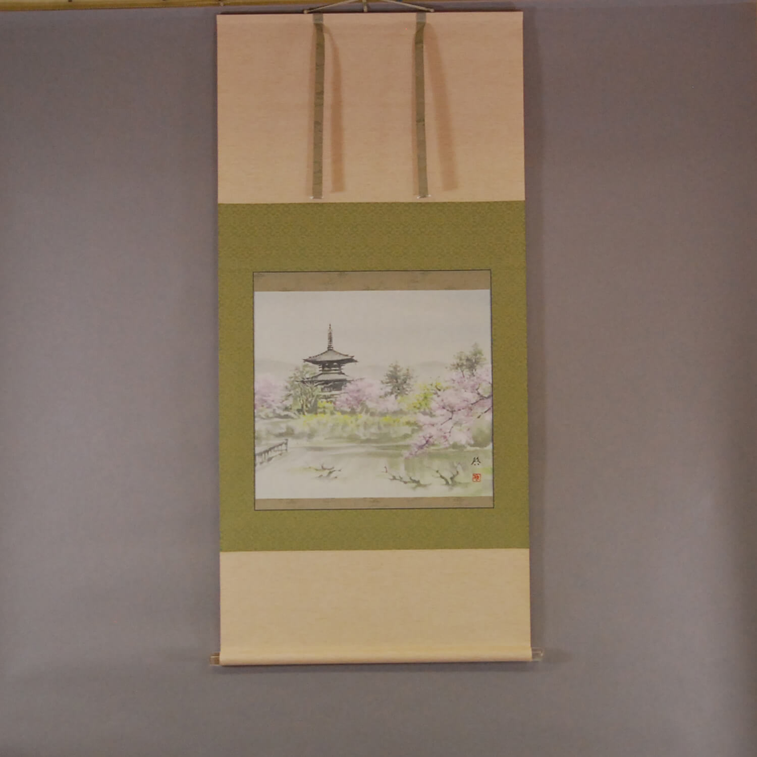 Kakejiku Hanging Scroll: Ikaruga Area in Spring / Keiji Yamazaki