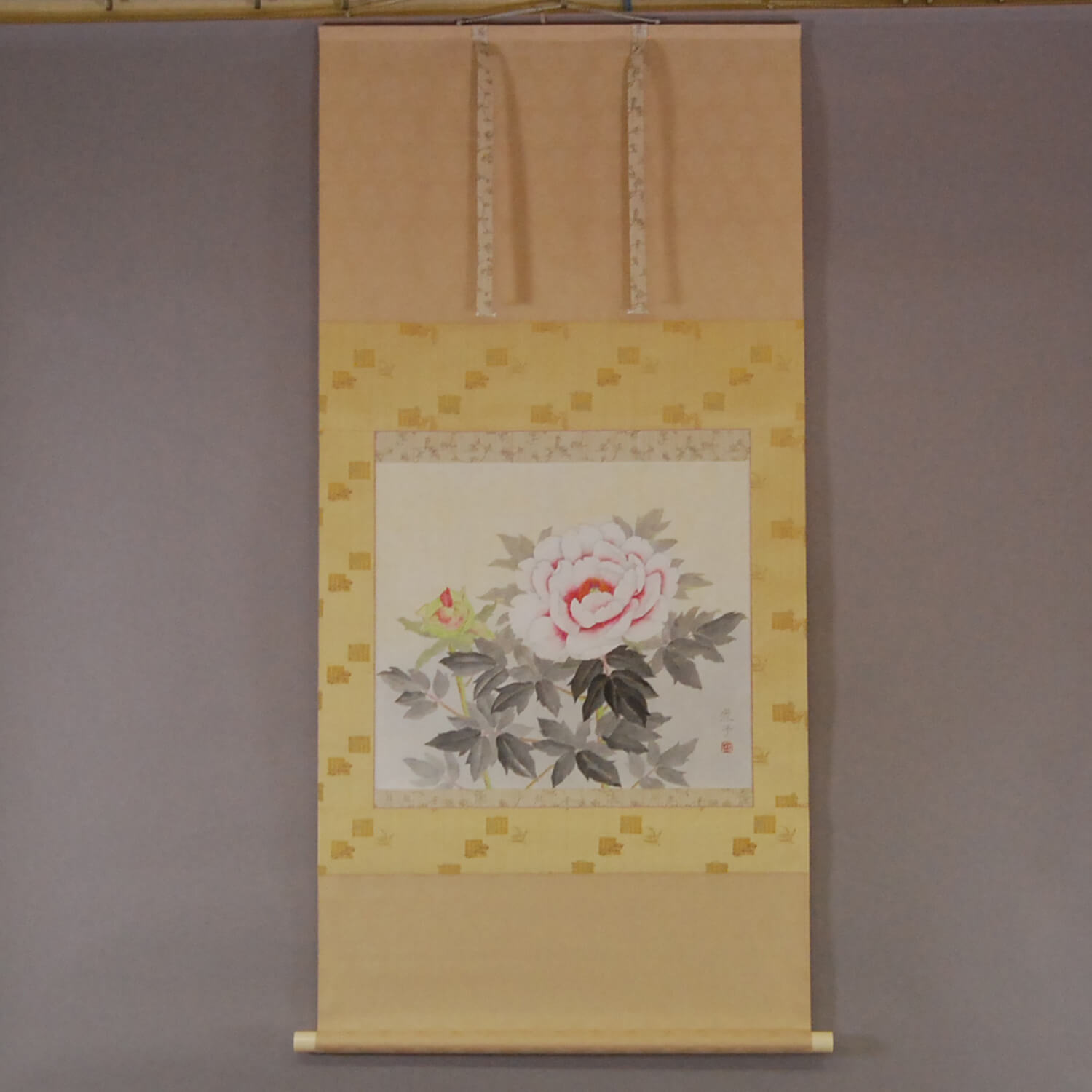 Kakejiku Hanging Scroll: Peonies / Teruko Shibata