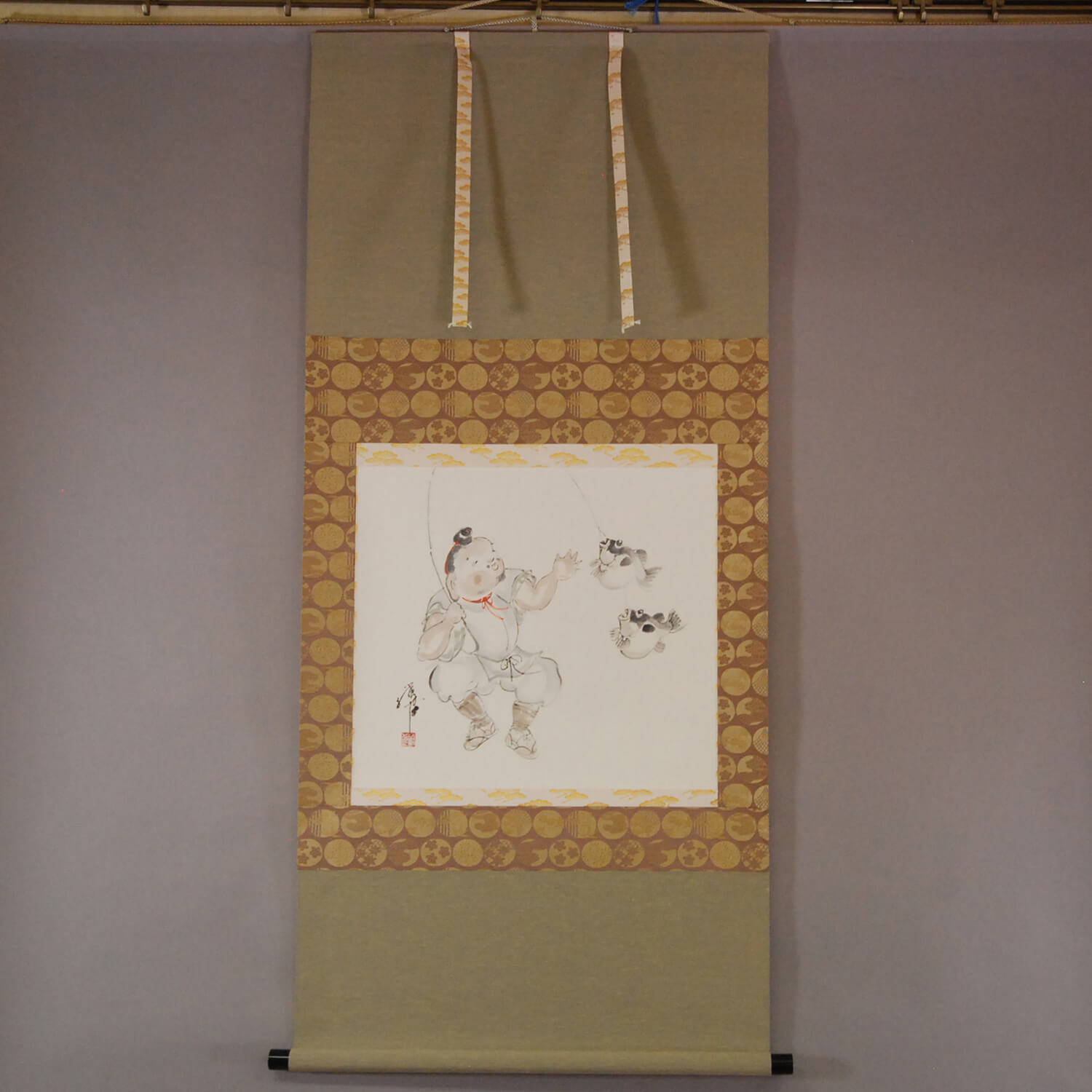 Kakejiku Hanging Scroll: Ebis and Globefish  / Katsunobu Kawahito