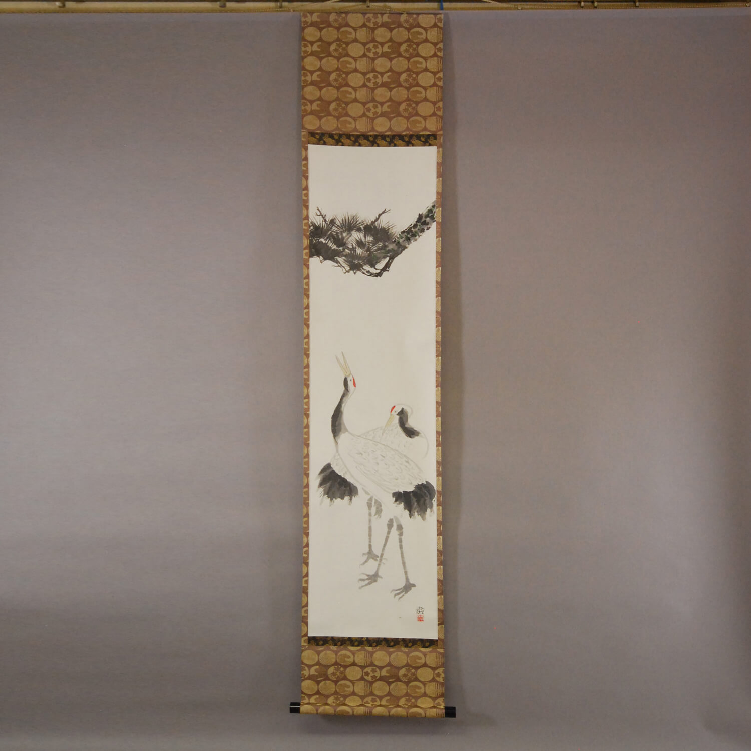 Kakejiku Hanging Scroll: Pine Tree and Cranes / Hideki Miyamae