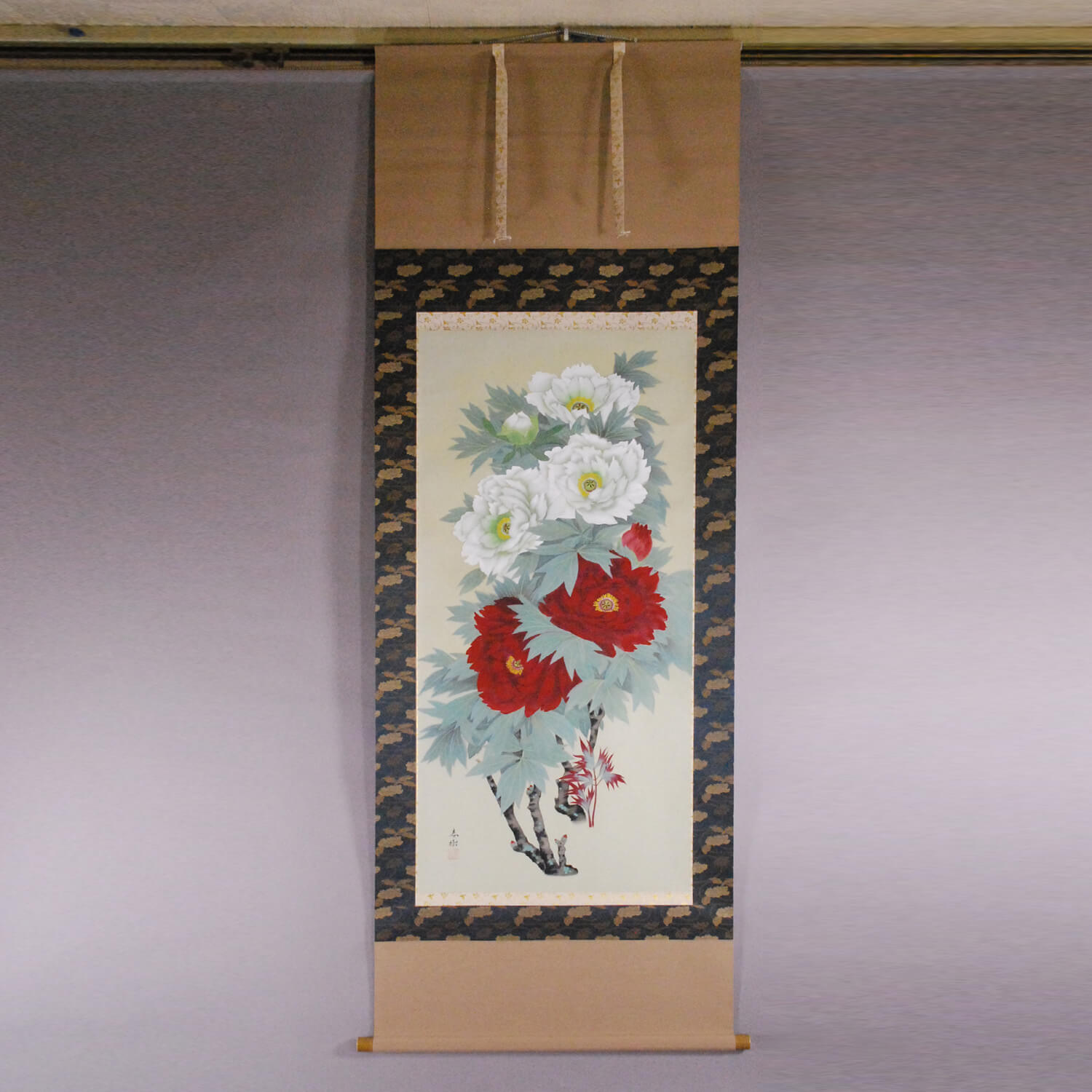 Kakejiku Hanging Scroll: Peonies / Wakabayashi Haruki