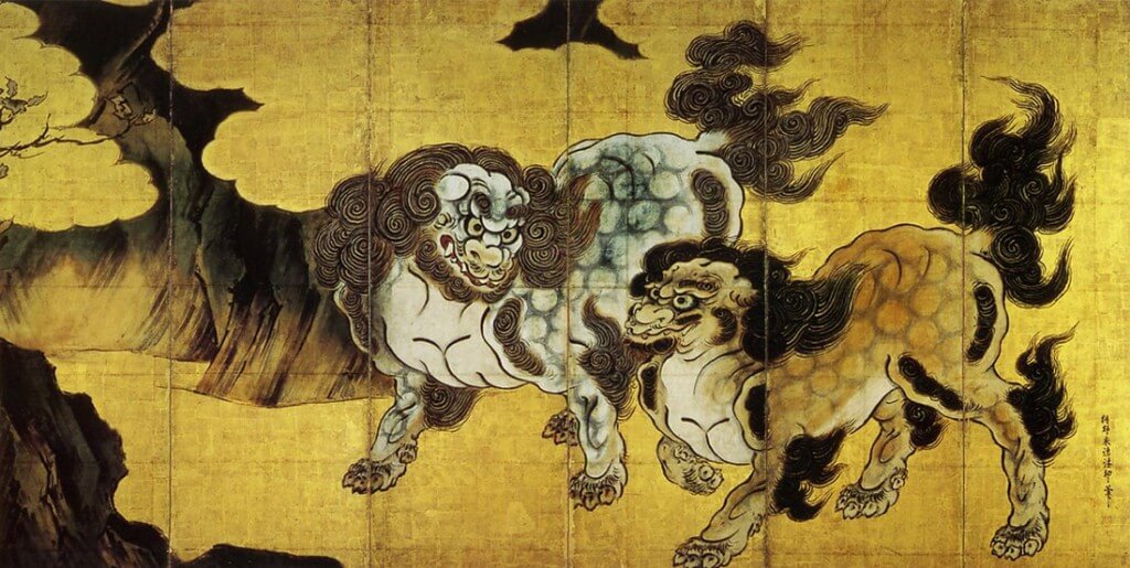 Eitoku Kanou / Chinese guardian lions (Karajishi) (Kanou School)