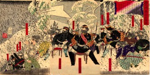 Sensou-e / Artist: Yoshitoshi Tsukioka / Title: Kagosima Bouto Syutuzinzu Japanese War in Kagoshima