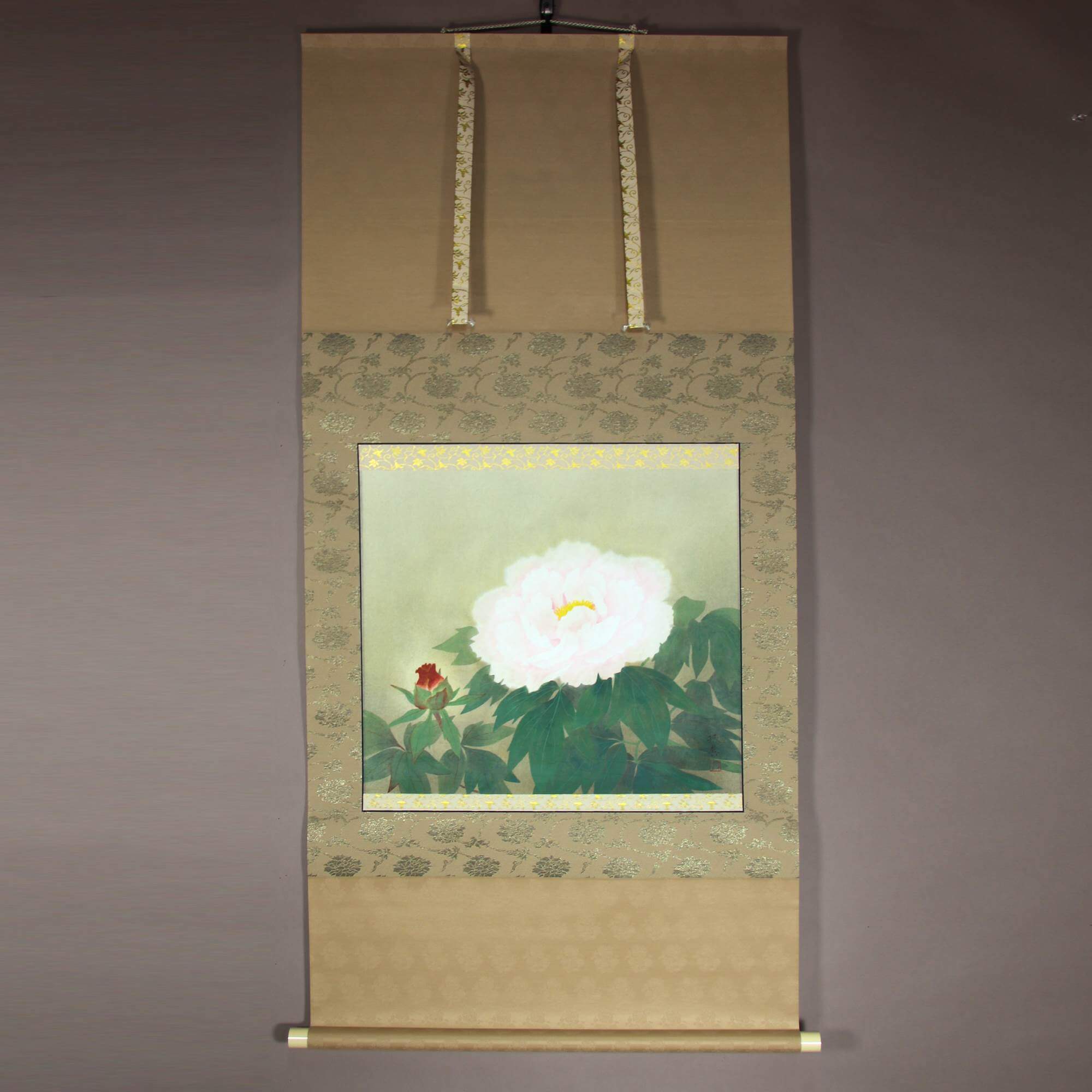 Kakejiku Hanging Scroll: Peonies / Fuki Ikeno