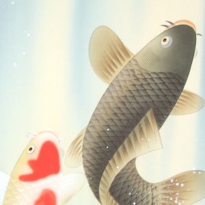 Koi Fish (Carp) Shooting up a Waterfall kakejiku hanging scroll painting