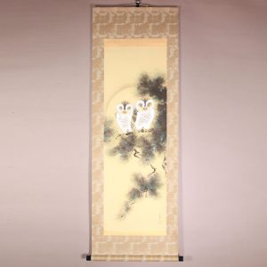 owls painting kakejiku hanging scroll