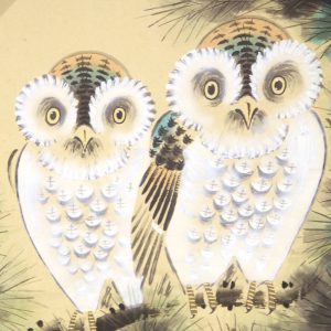 owls painting kakejiku hanging scroll