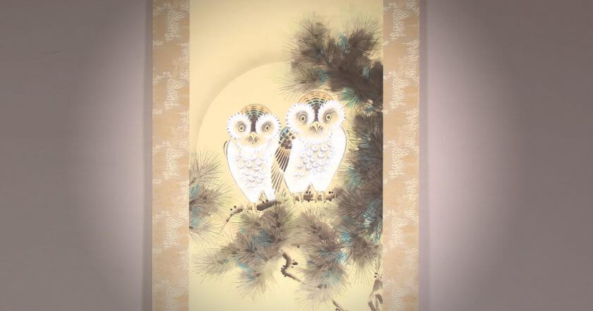 Owls Kakejiku by Shiho Nishio