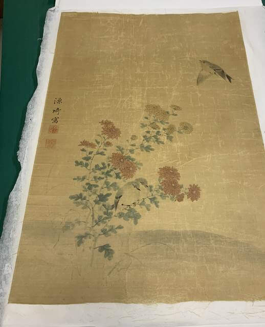restoration kakejiku hanging scroll painting Japanese Germany damaged remount