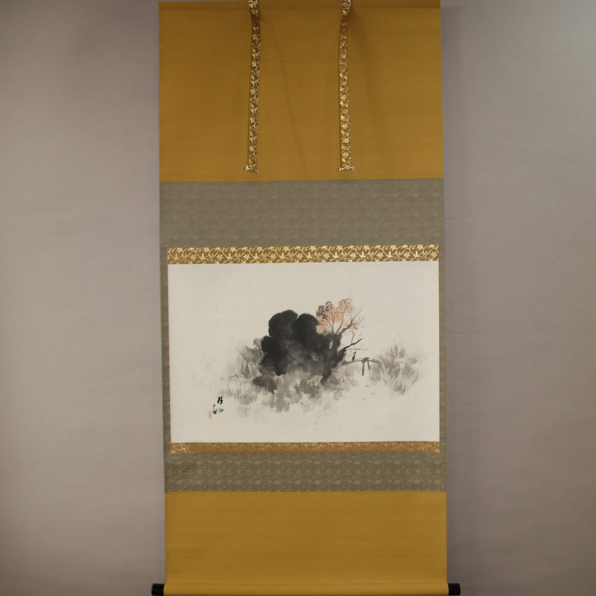 Kakejiku Hanging Scroll: Landscape Painting : Pound Edge & Autumn Scenery / Hirai Baisen