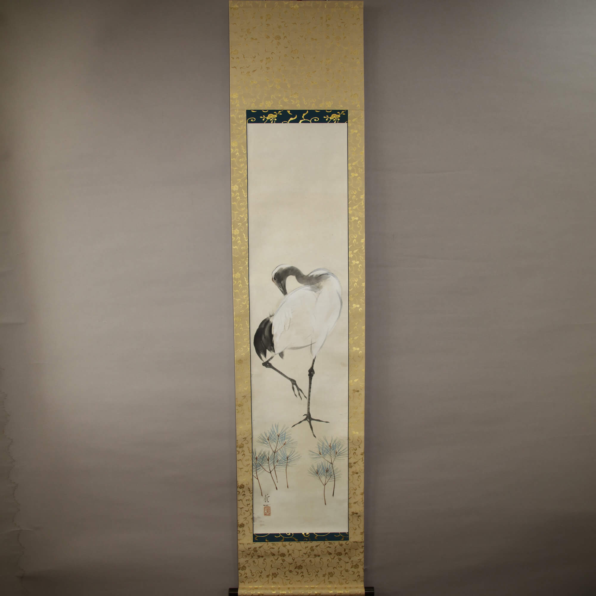 Kakejiku Hanging Scroll: Crane in Pines / Yamanouchi Shin-ichi